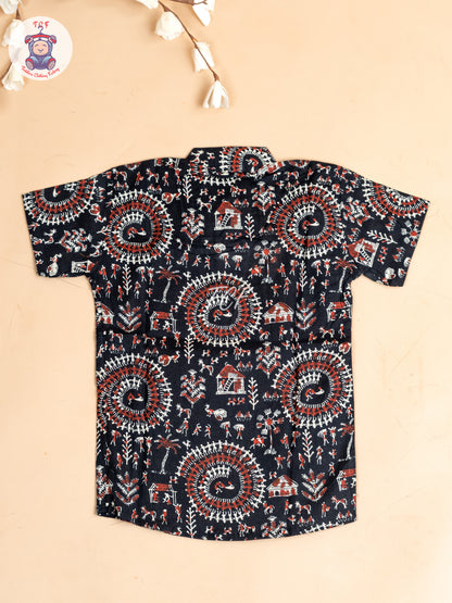 Black -  Boys Floral Printed Short Kurta
