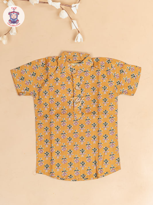 Mustard -  Boys Floral Printed Short Kurta