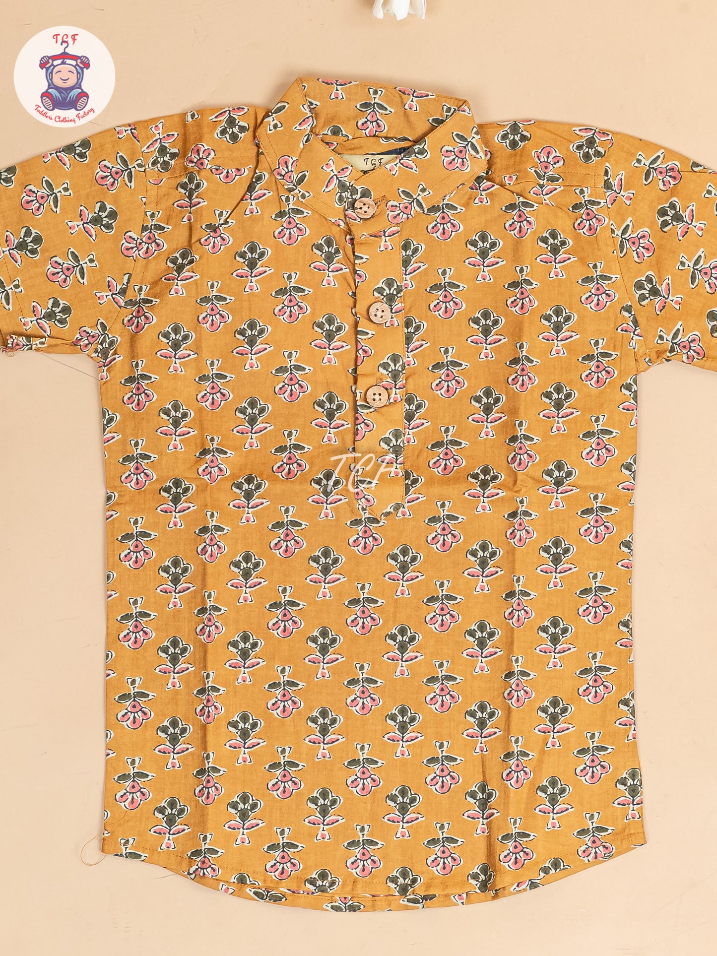 Mustard -  Boys Floral Printed Short Kurta