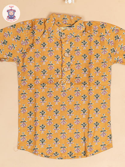 Mustard -  Boys Floral Printed Short Kurta