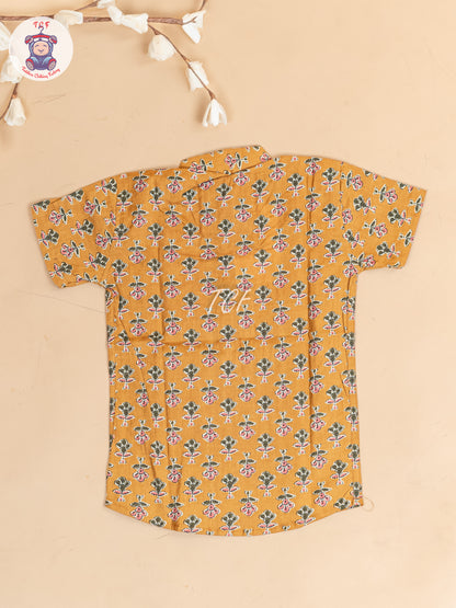Mustard -  Boys Floral Printed Short Kurta