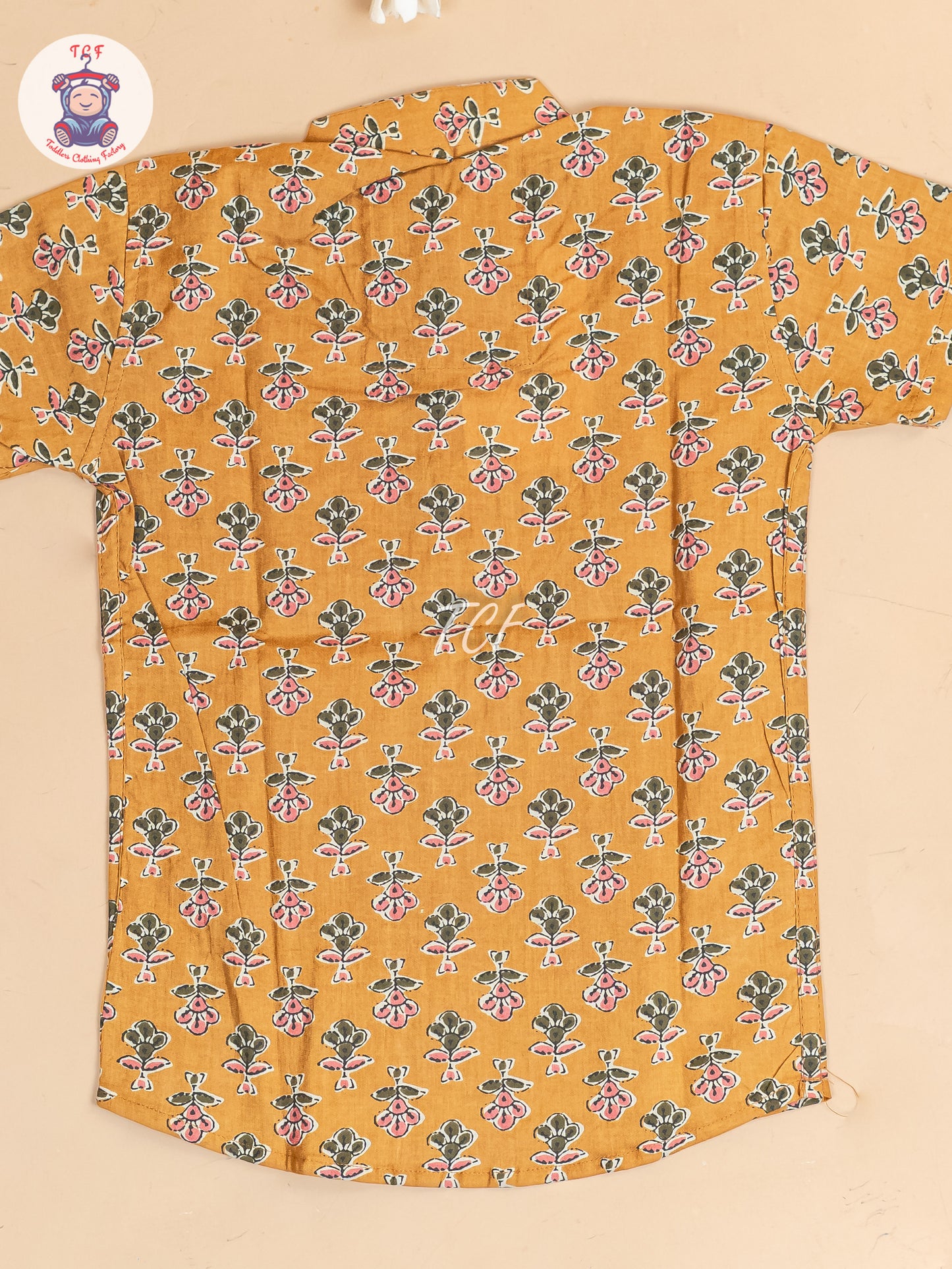Mustard -  Boys Floral Printed Short Kurta
