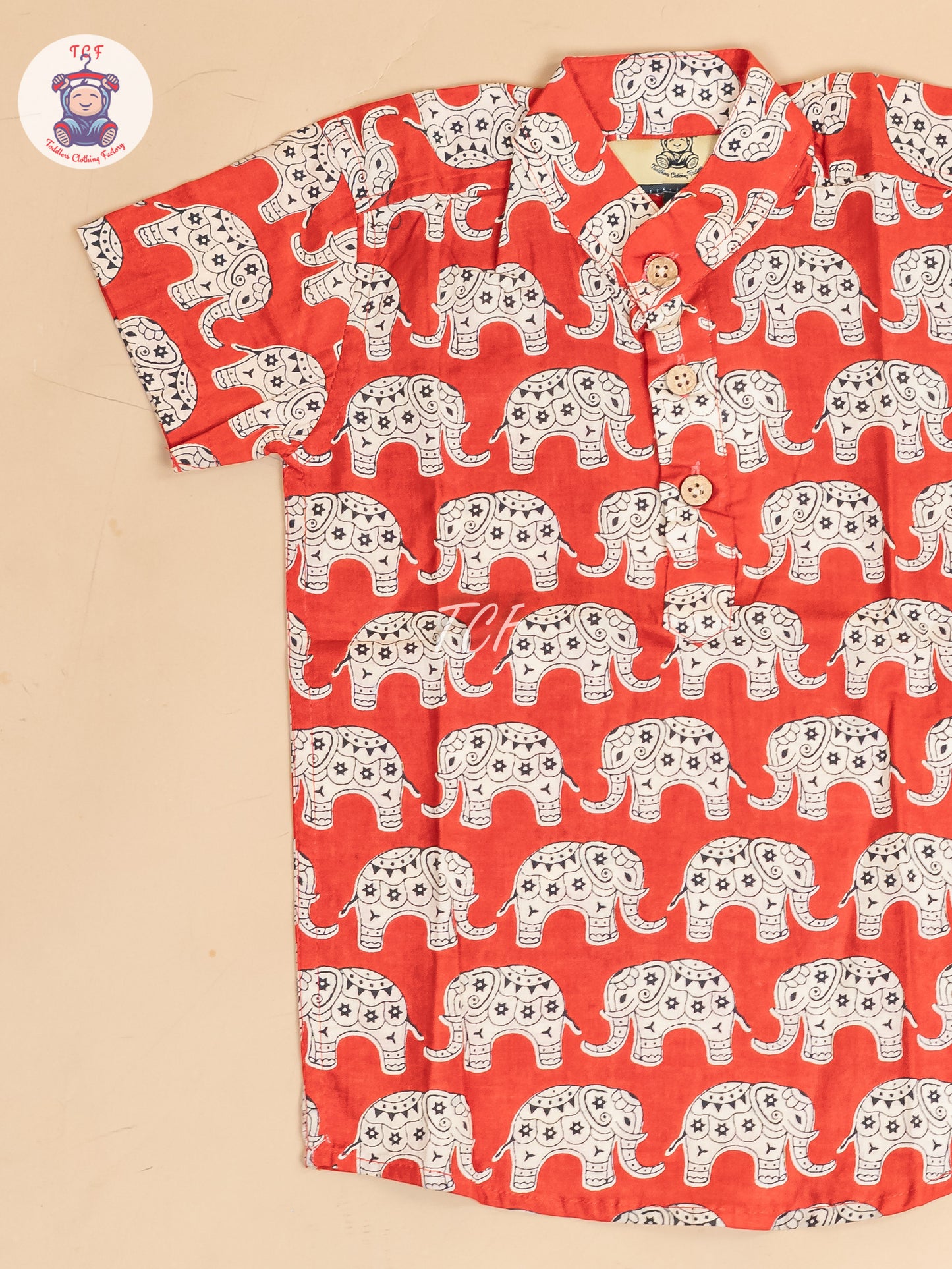 Red -  Boys Elephant Printed Short Kurta