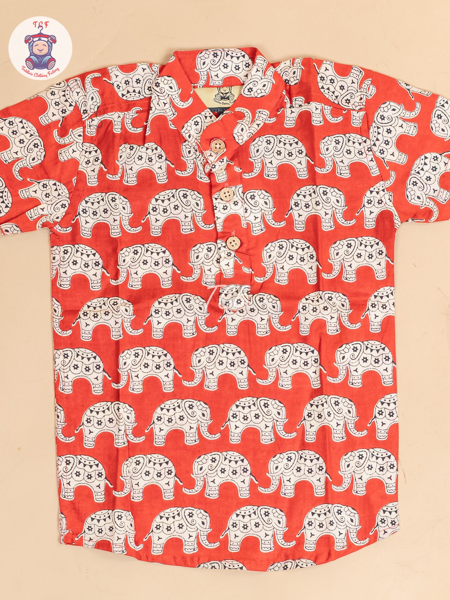 Red -  Boys Elephant Printed Short Kurta