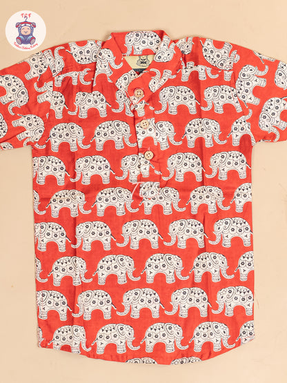 Red -  Boys Elephant Printed Short Kurta