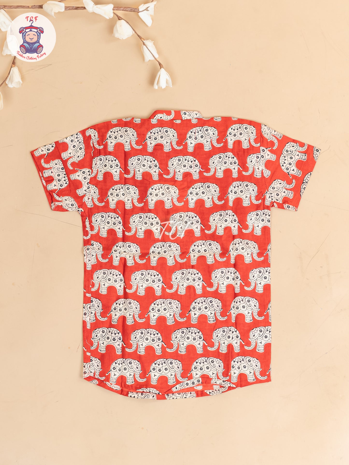 Red -  Boys Elephant Printed Short Kurta