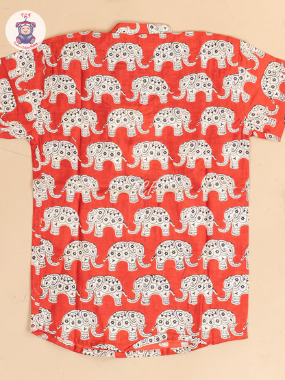 Red -  Boys Elephant Printed Short Kurta