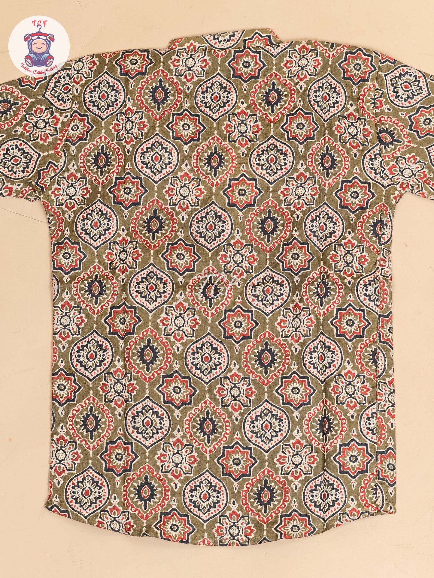Olive Green -  Boys Floral Printed Short Kurta