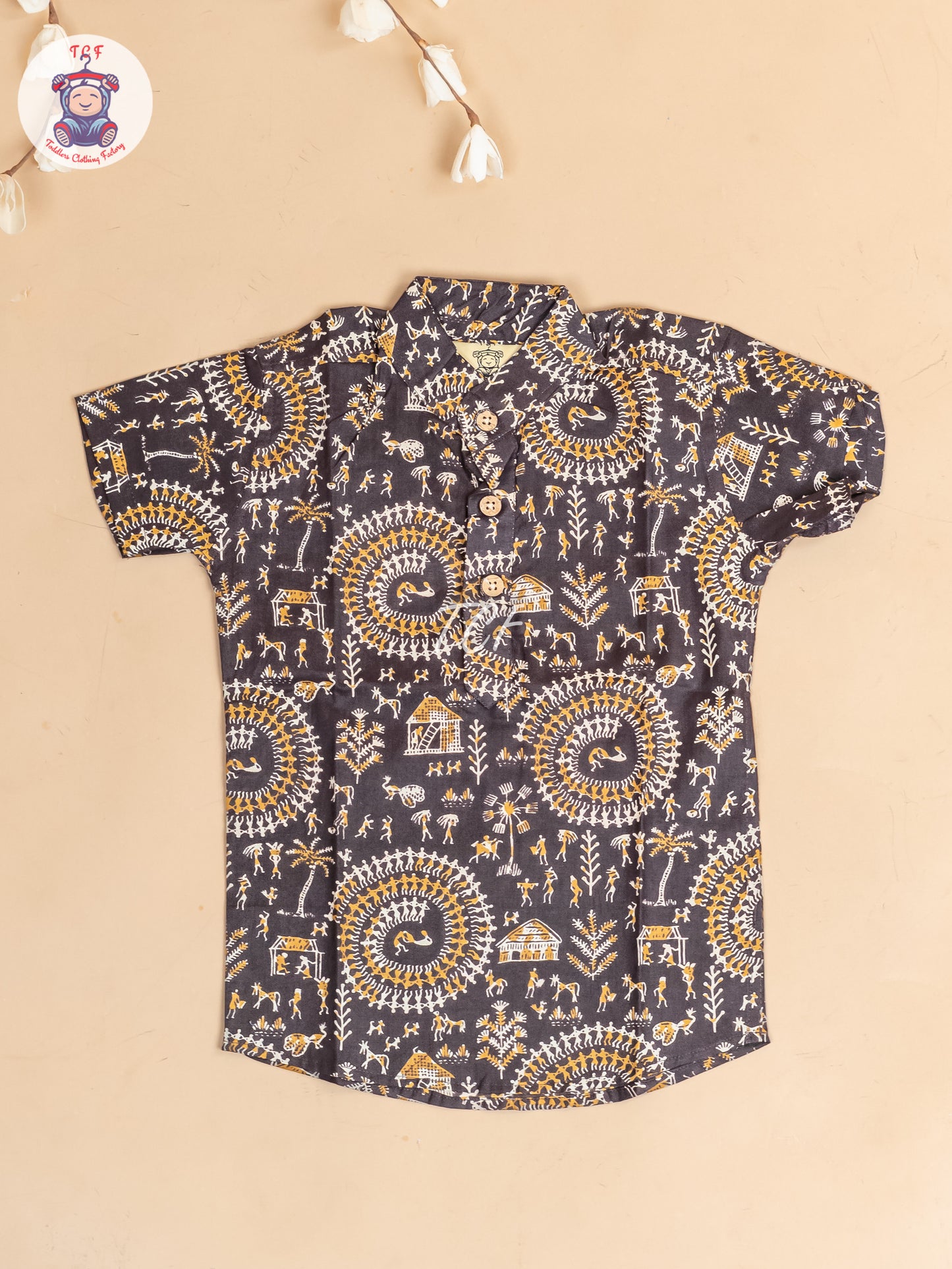 Brown -  Boys Dolls Printed Short Kurta