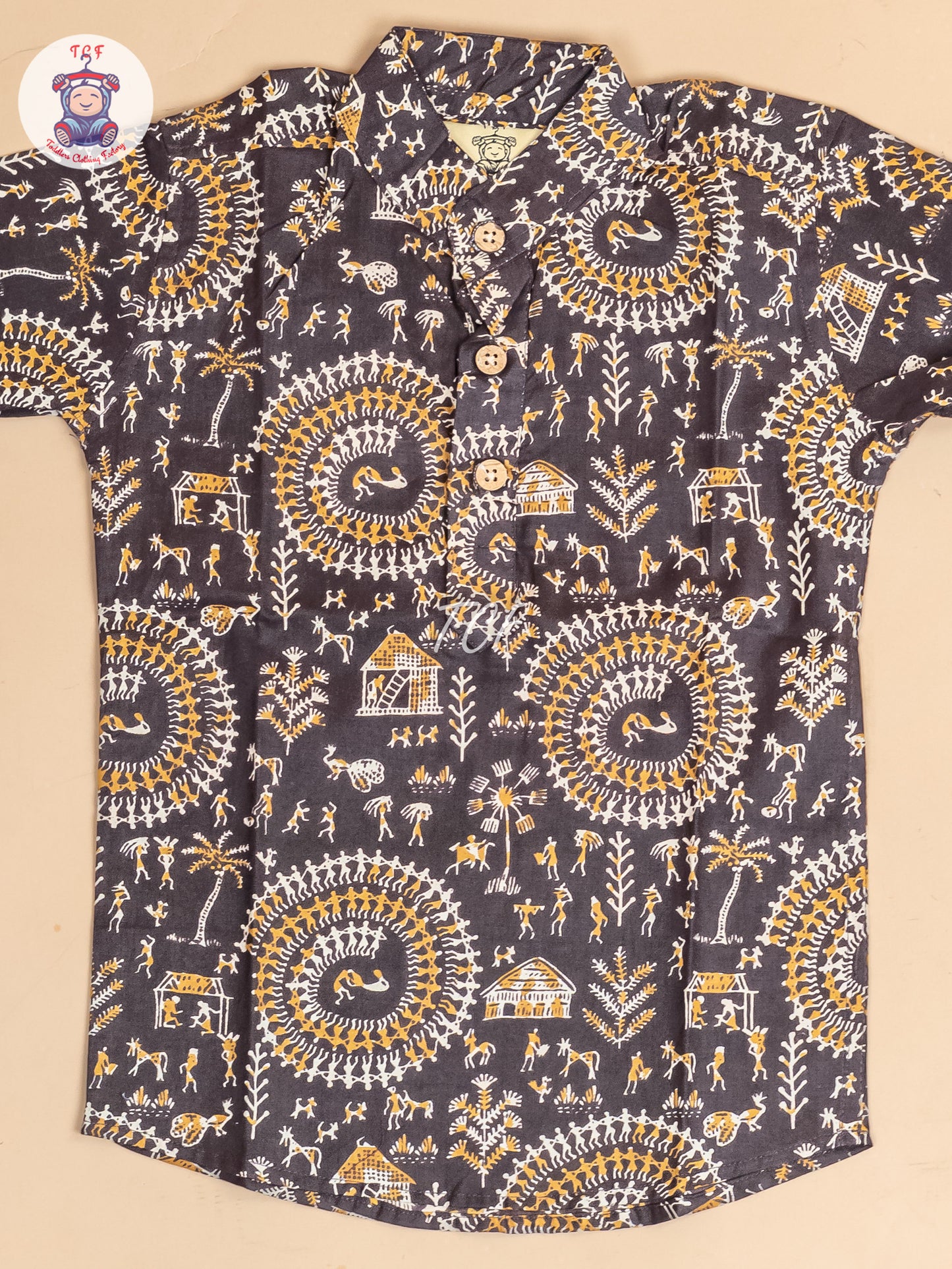 Brown -  Boys Dolls Printed Short Kurta