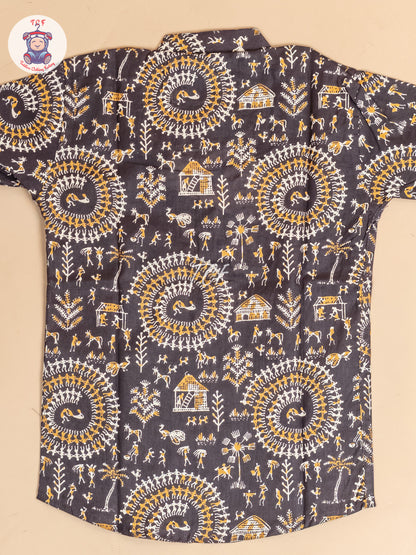 Brown -  Boys Dolls Printed Short Kurta
