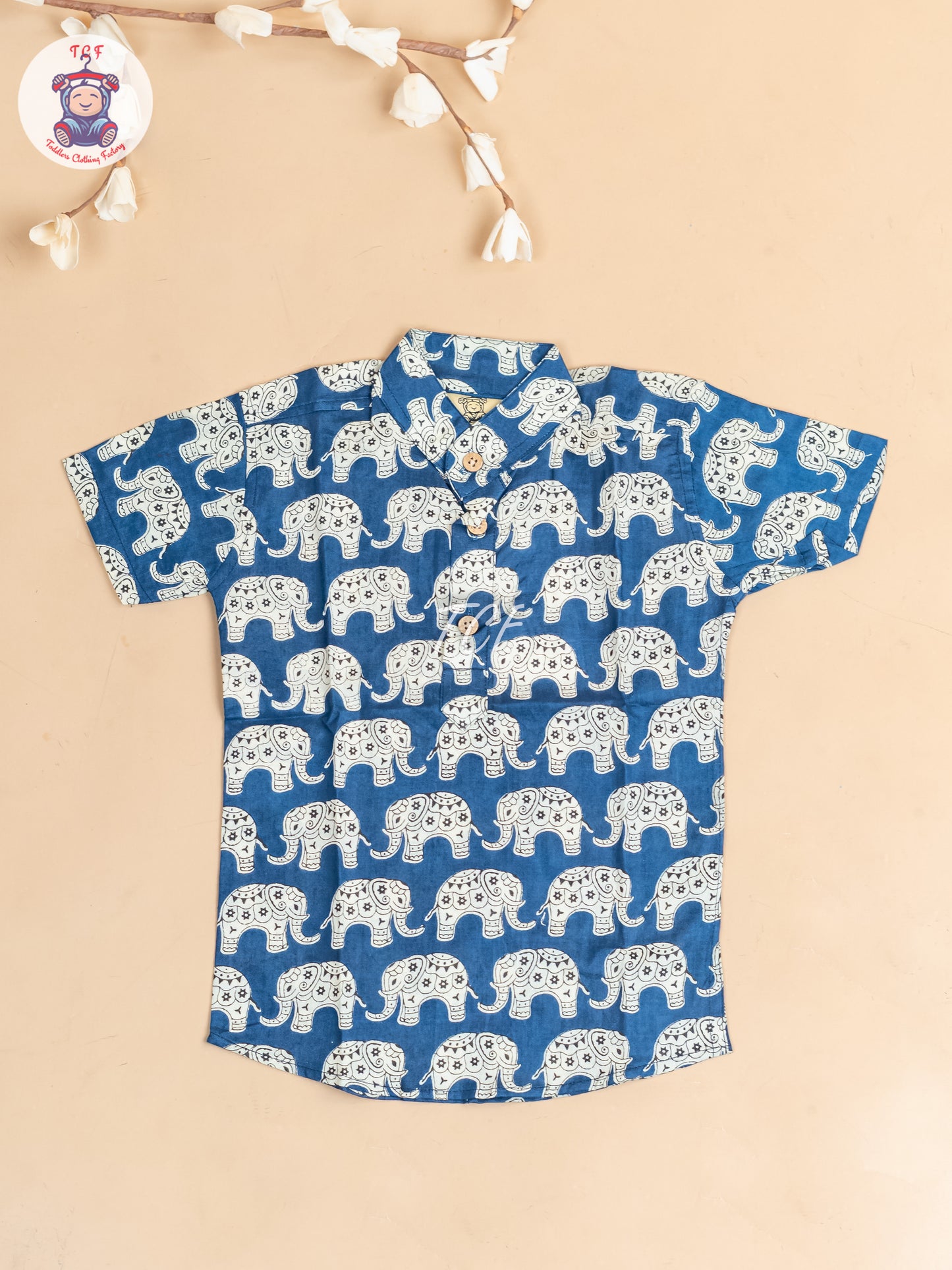 Blue -  Boys Elephant Printed Short Kurta