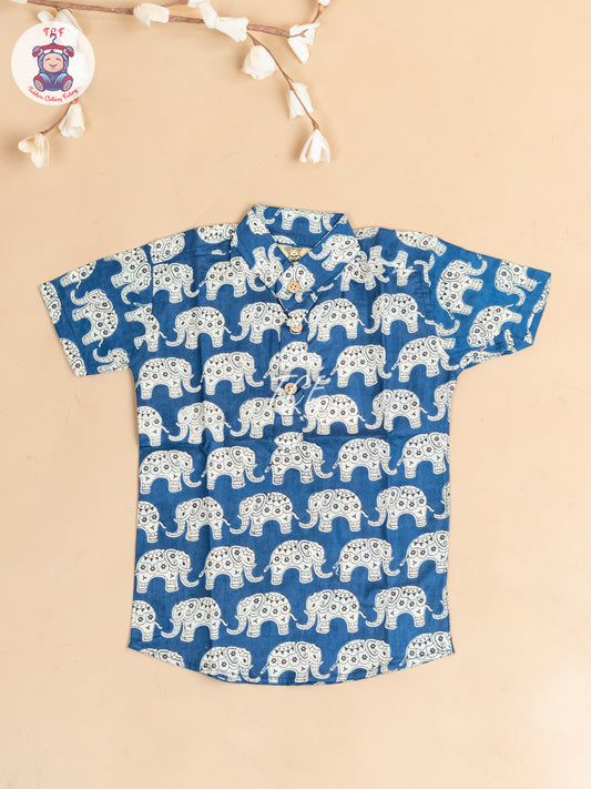 Blue -  Boys Elephant Printed Short Kurta