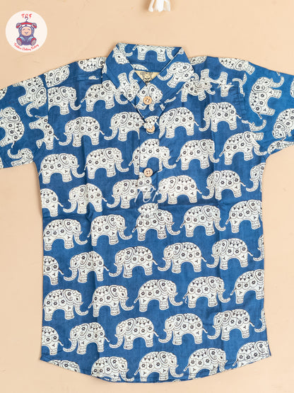 Blue -  Boys Elephant Printed Short Kurta