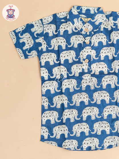 Blue -  Boys Elephant Printed Short Kurta