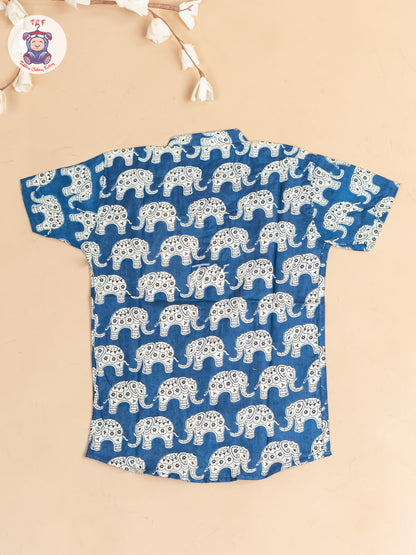 Blue -  Boys Elephant Printed Short Kurta