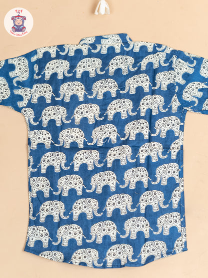 Blue -  Boys Elephant Printed Short Kurta