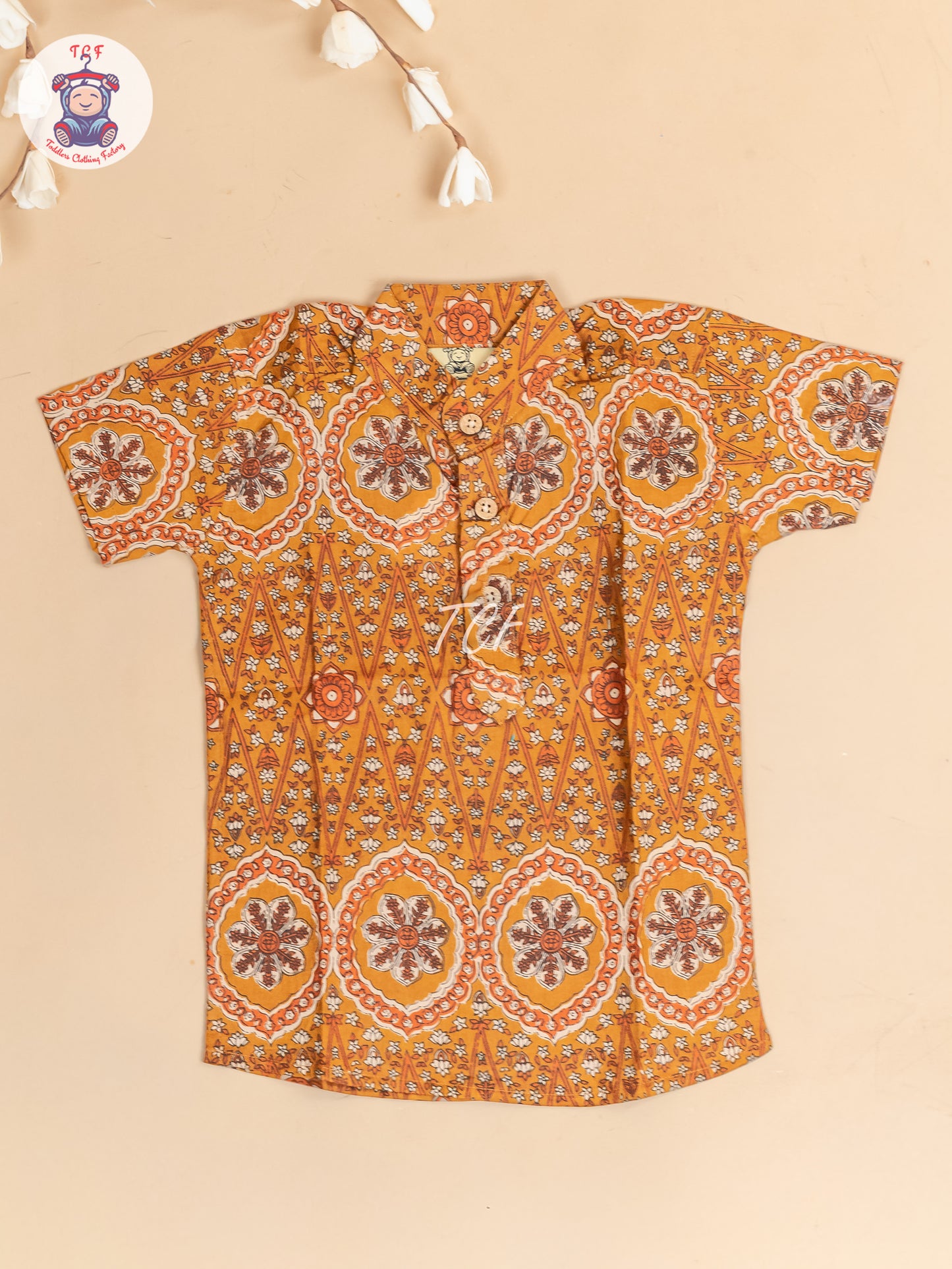 Mustard -  Boys Floral Printed Short Kurta