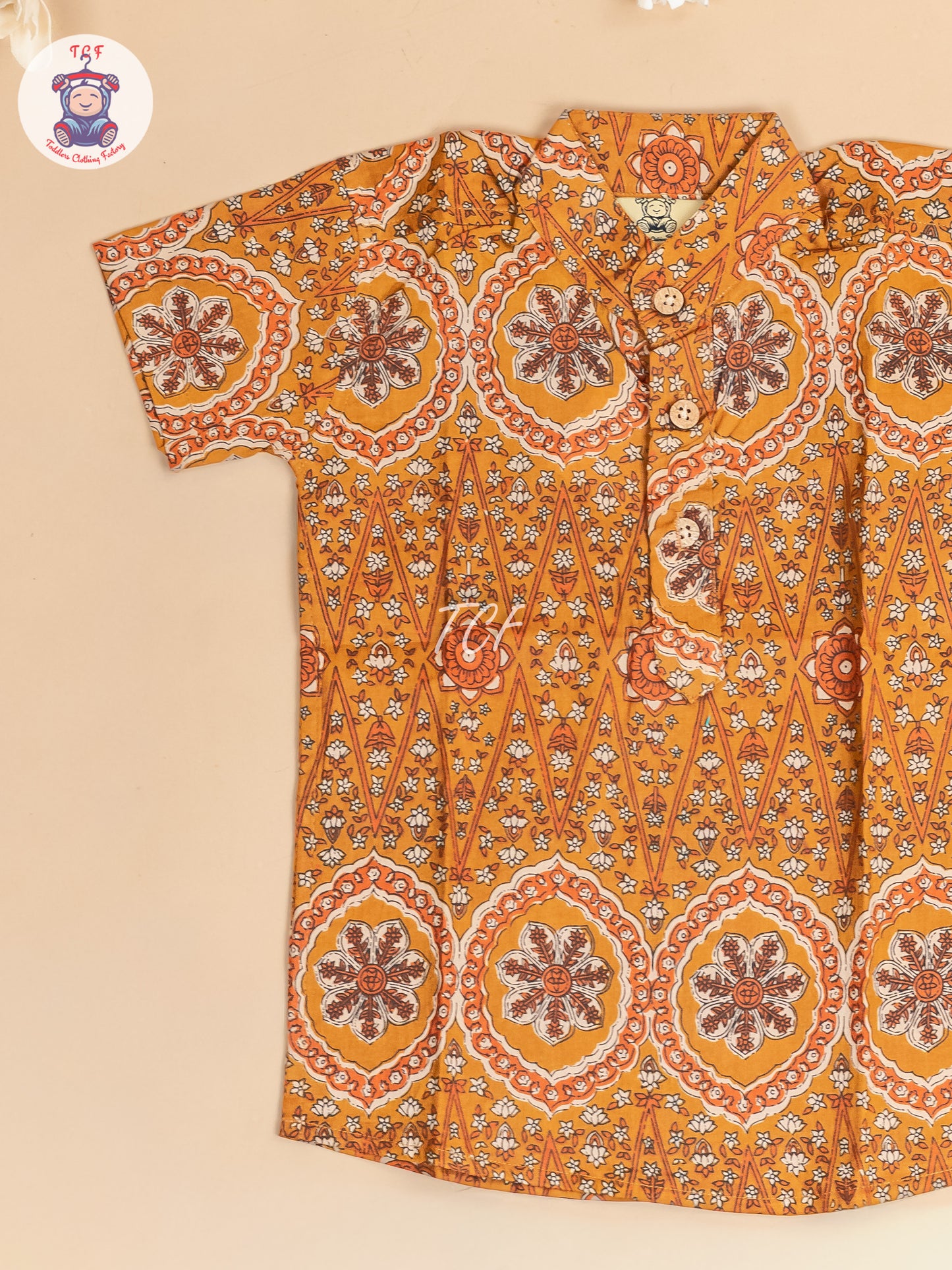 Mustard -  Boys Floral Printed Short Kurta