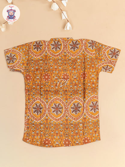 Mustard -  Boys Floral Printed Short Kurta