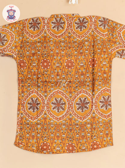 Mustard -  Boys Floral Printed Short Kurta