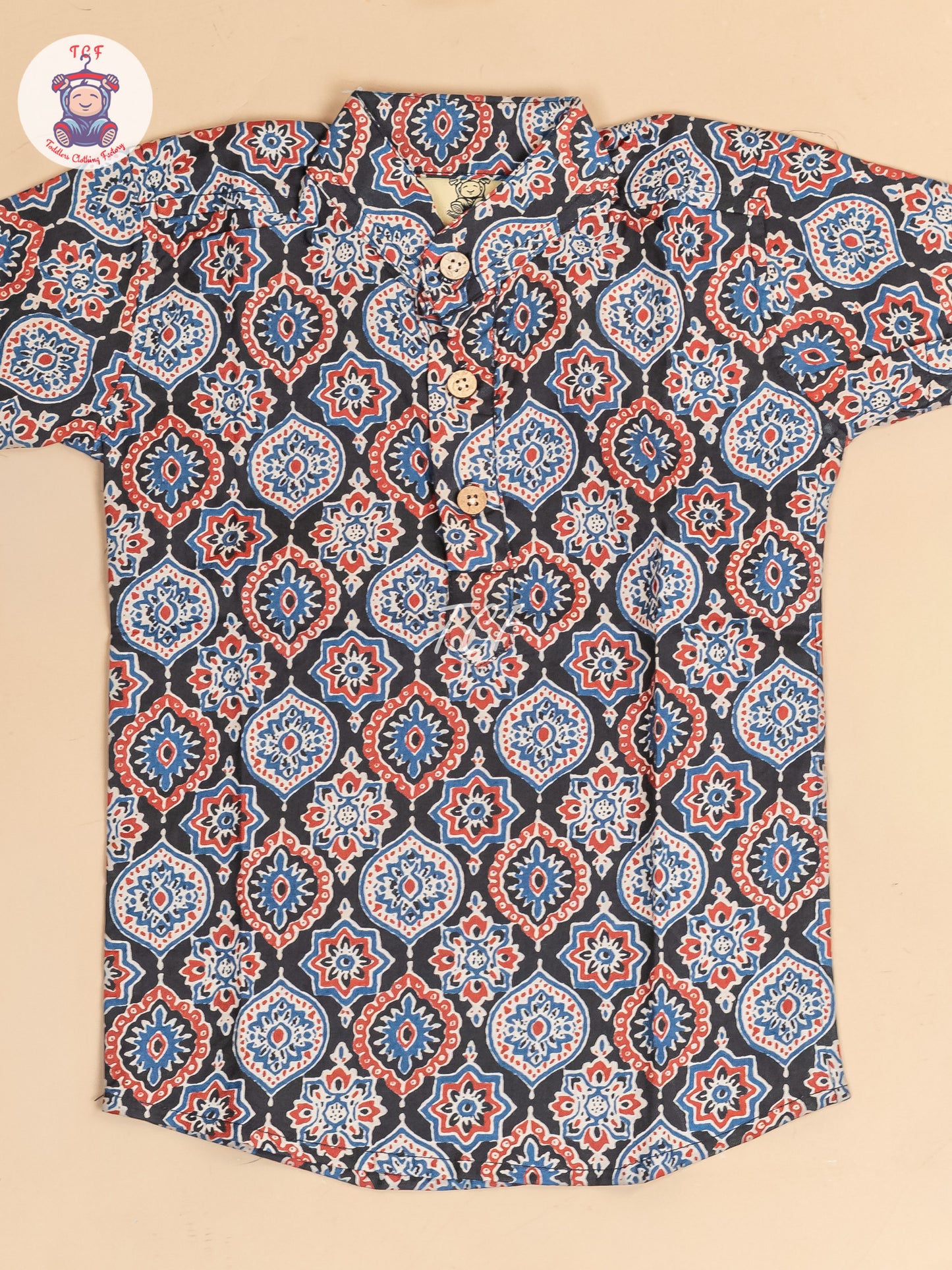 Black -  Boys Floral Printed Short Kurta