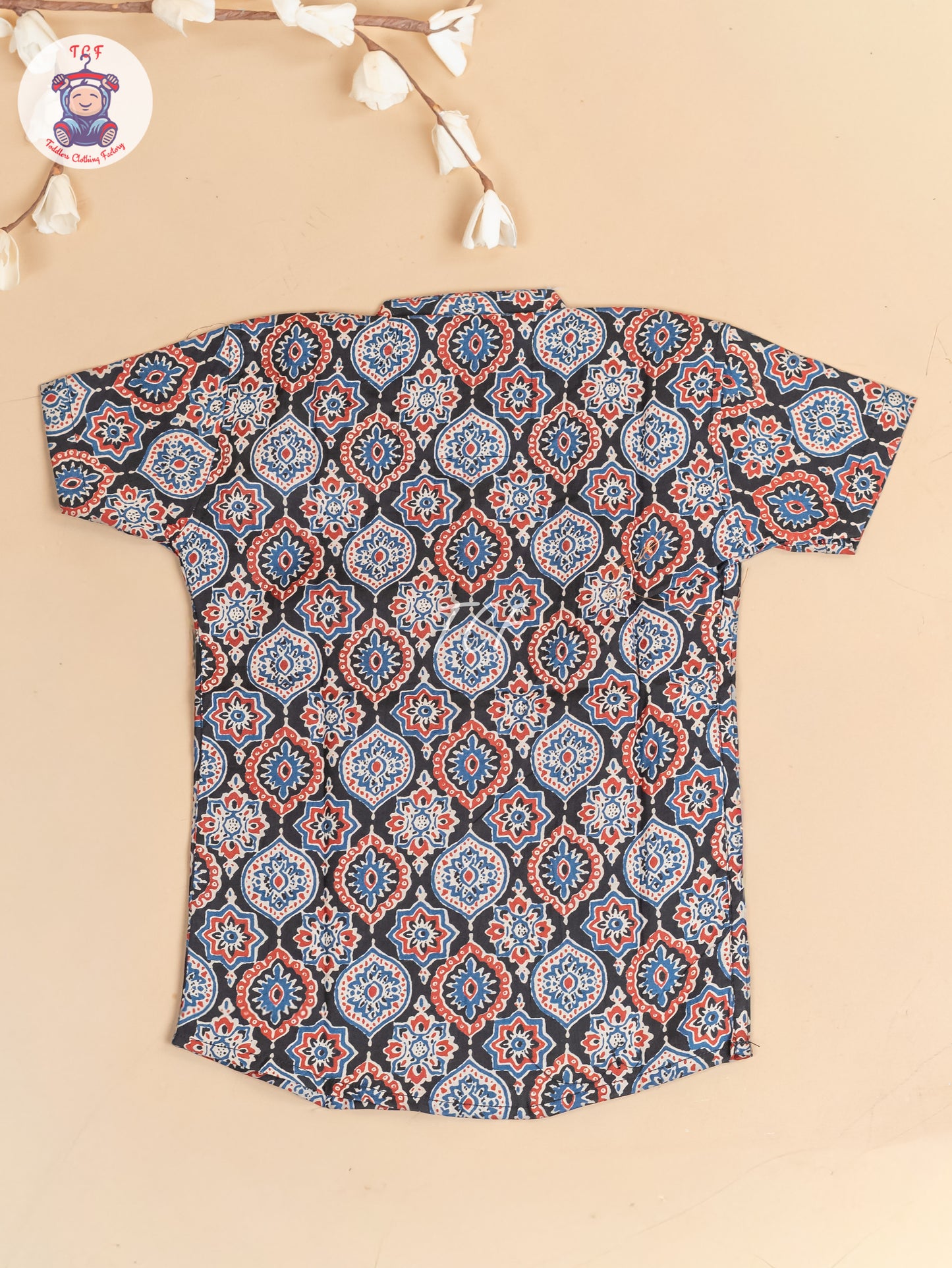 Black -  Boys Floral Printed Short Kurta