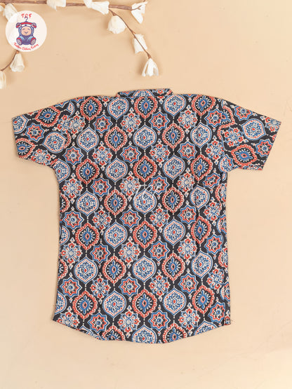 Black -  Boys Floral Printed Short Kurta