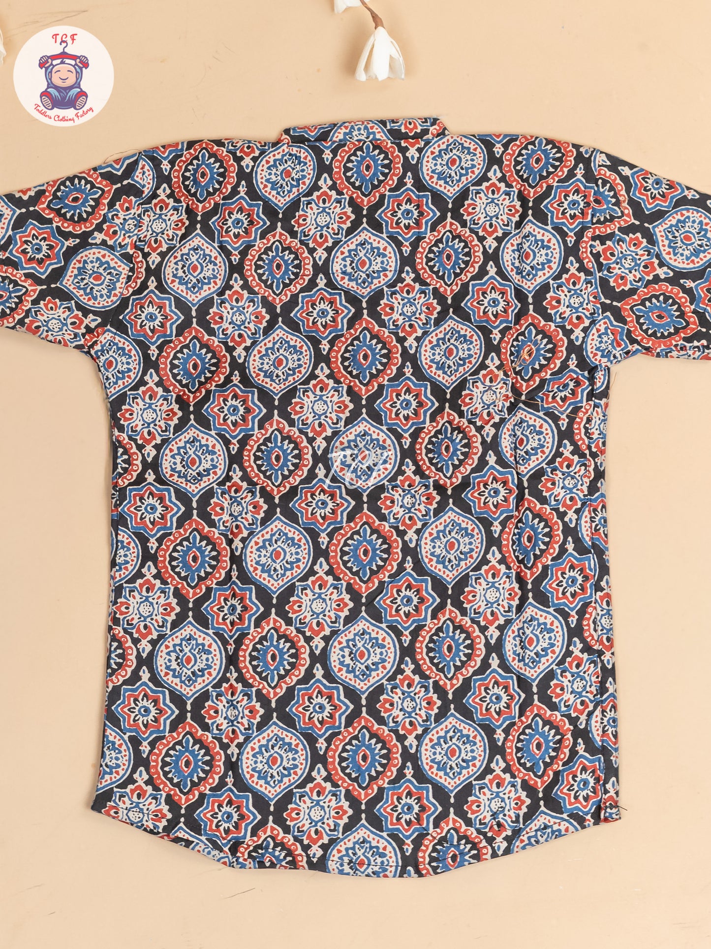 Black -  Boys Floral Printed Short Kurta