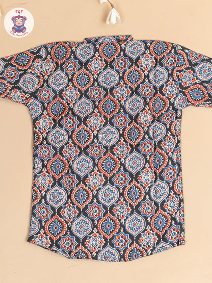 Black -  Boys Floral Printed Short Kurta