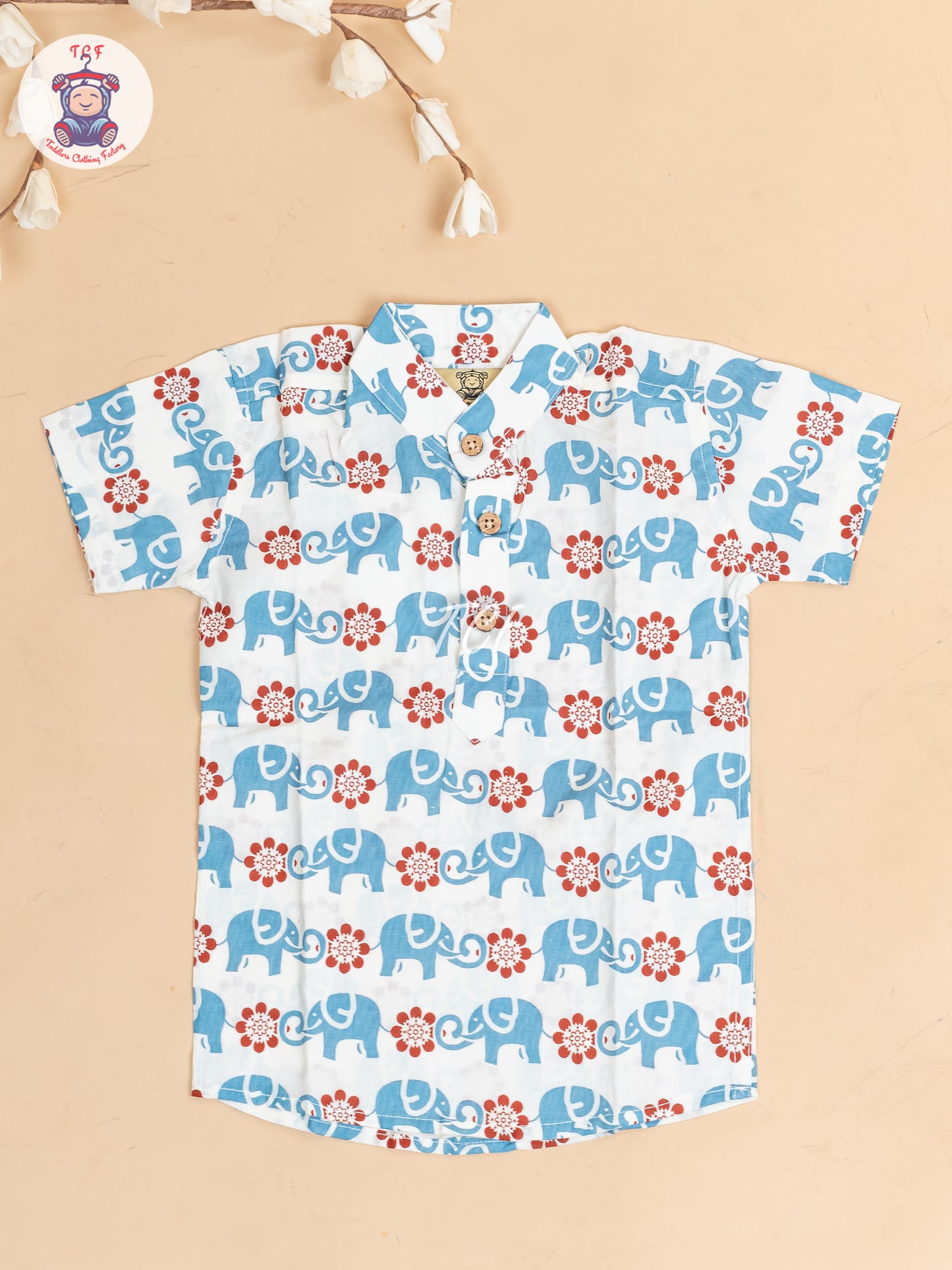 White -  Boys Elephant Printed Short Kurta
