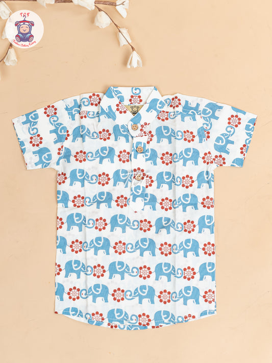 White -  Boys Elephant Printed Short Kurta