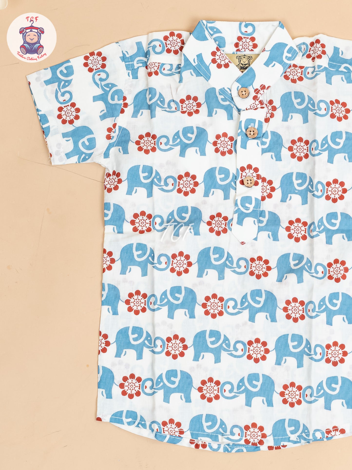 White -  Boys Elephant Printed Short Kurta