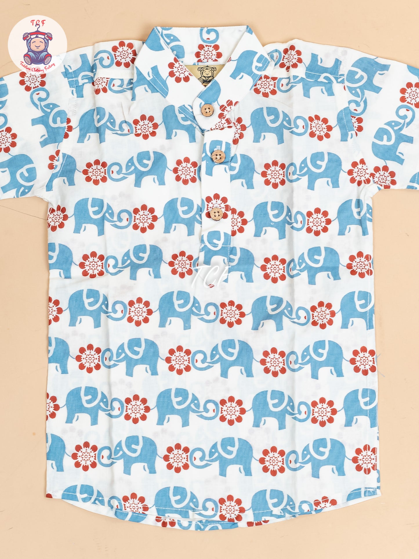 White -  Boys Elephant Printed Short Kurta