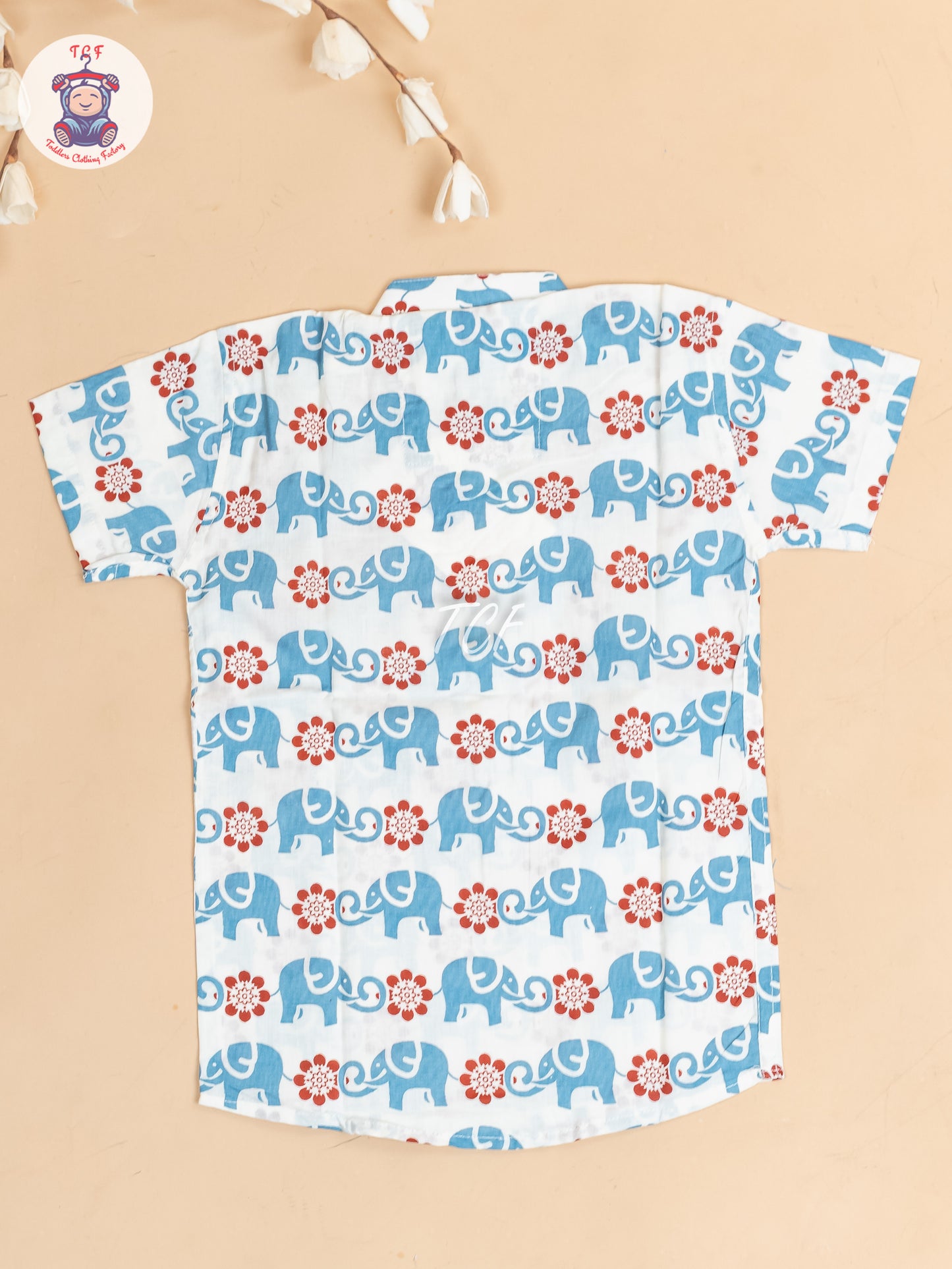 White -  Boys Elephant Printed Short Kurta