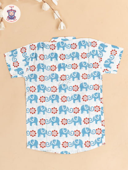 White -  Boys Elephant Printed Short Kurta