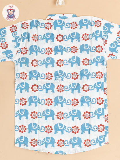 White -  Boys Elephant Printed Short Kurta