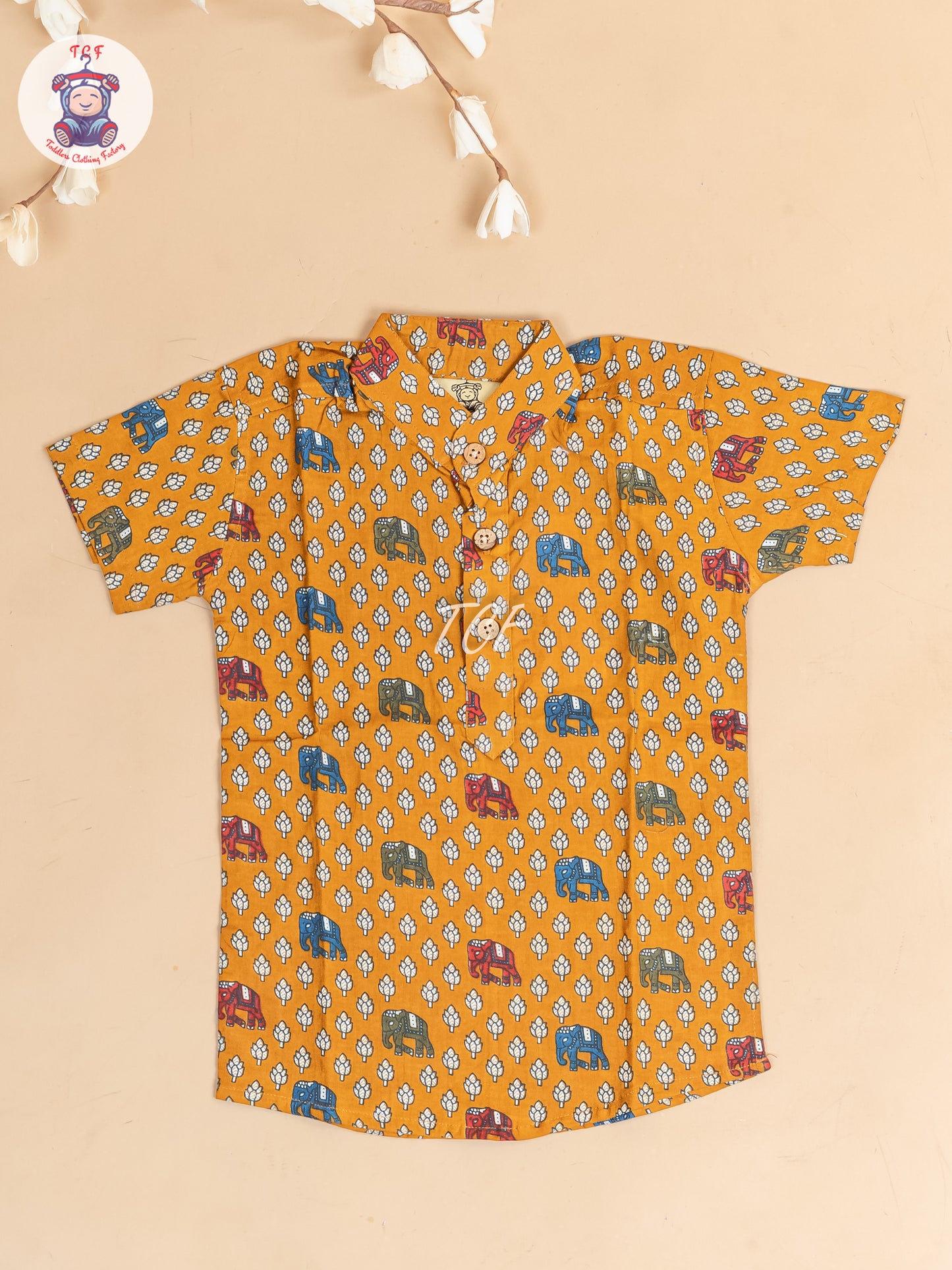 Mustard -  Boys Elephant Printed Short Kurta