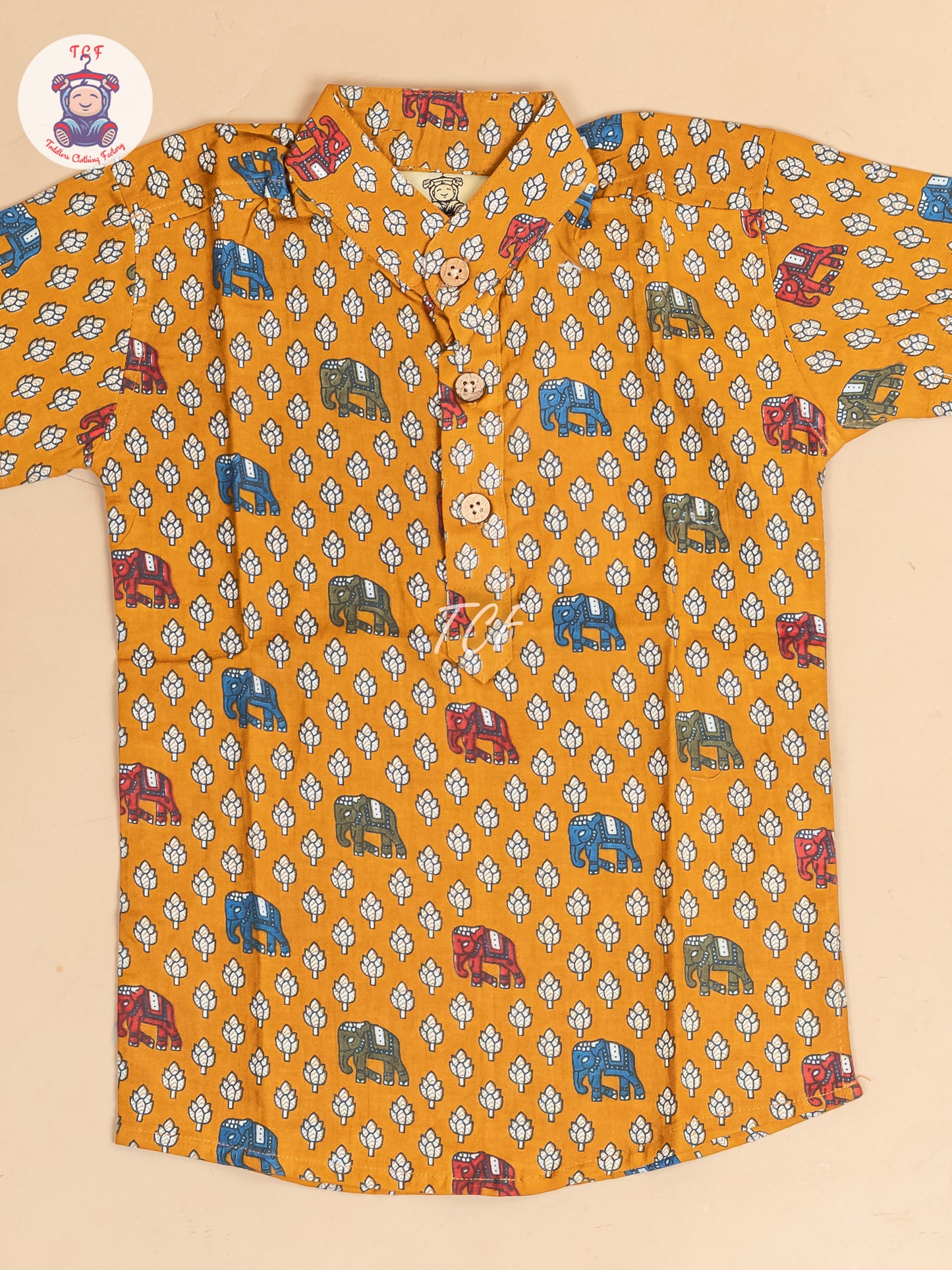 Mustard -  Boys Elephant Printed Short Kurta