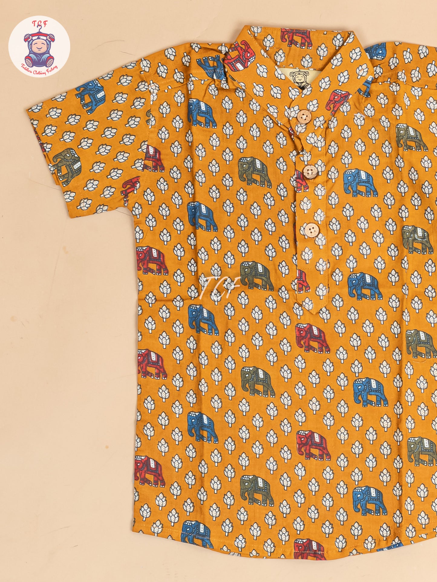 Mustard -  Boys Elephant Printed Short Kurta