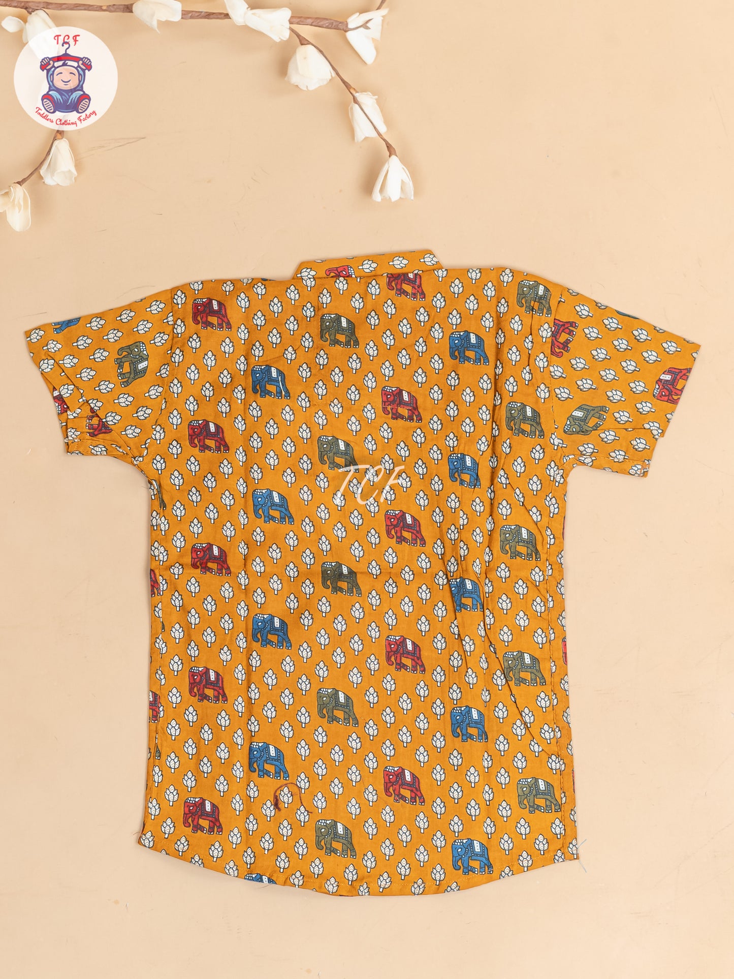 Mustard -  Boys Elephant Printed Short Kurta