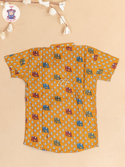 Mustard -  Boys Elephant Printed Short Kurta
