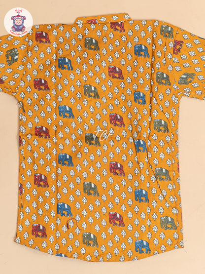 Mustard -  Boys Elephant Printed Short Kurta