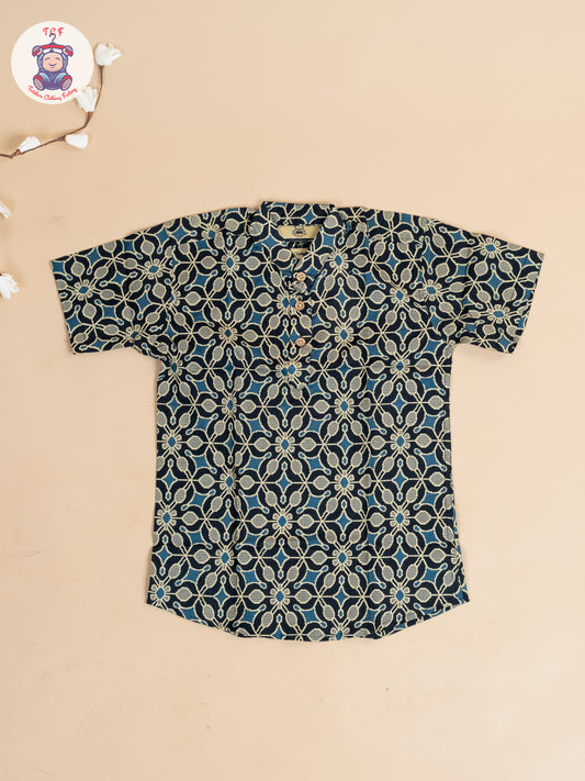 Black & Blue -  Boys Floral Printed Short Kurta