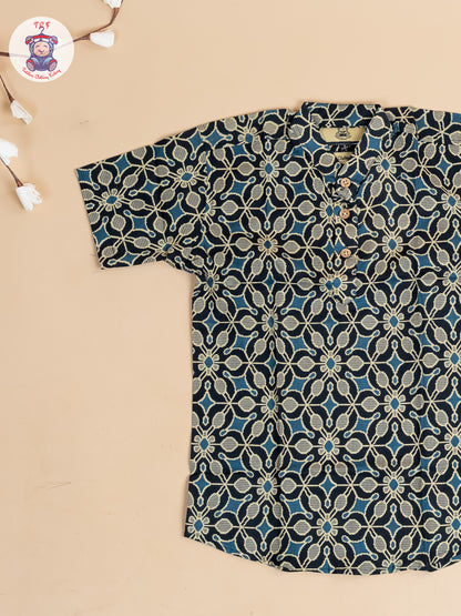 Black & Blue -  Boys Floral Printed Short Kurta