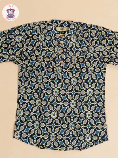 Black & Blue -  Boys Floral Printed Short Kurta