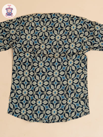 Black & Blue -  Boys Floral Printed Short Kurta