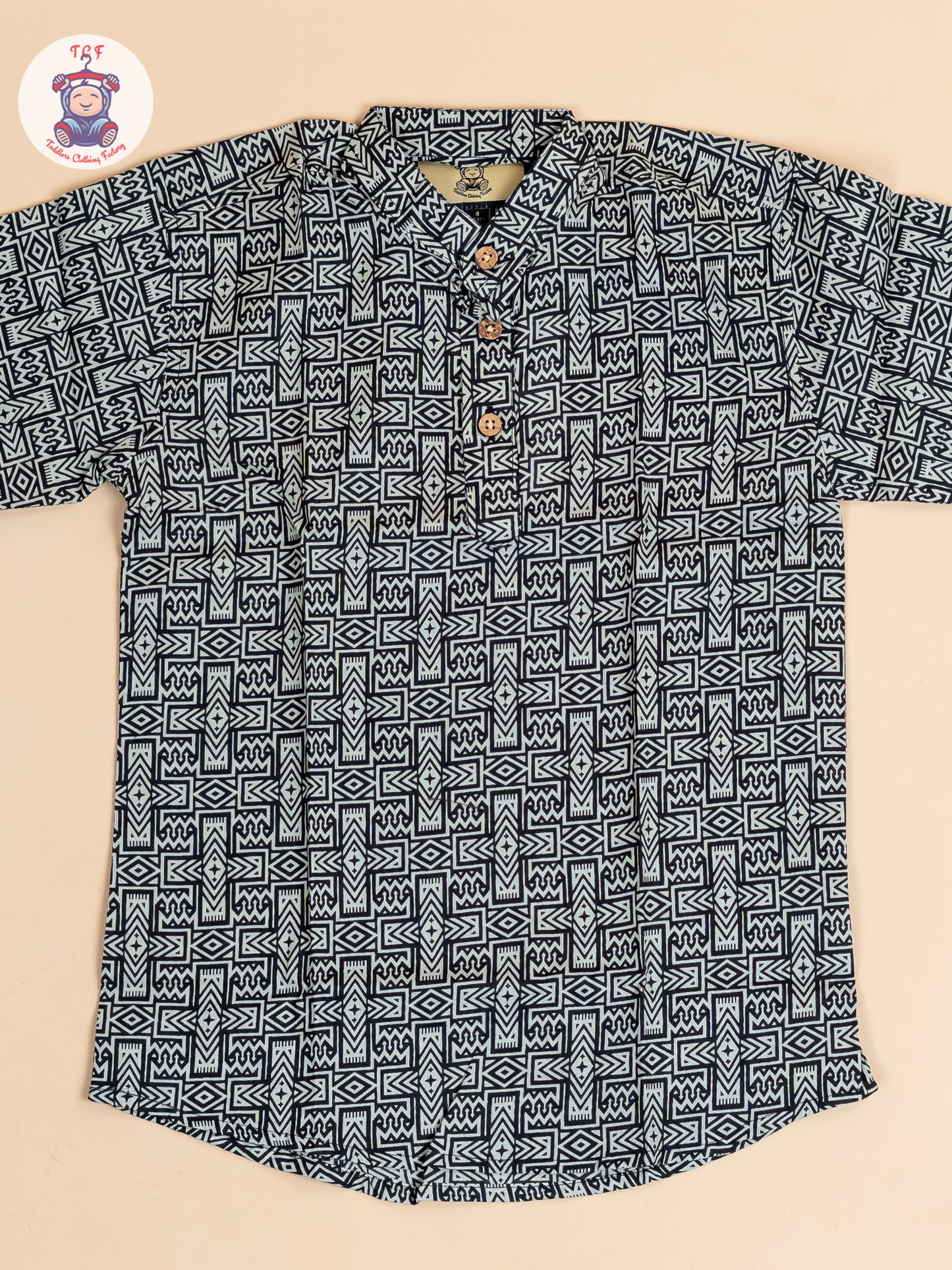 Black -  Boys Floral Printed Short Kurta