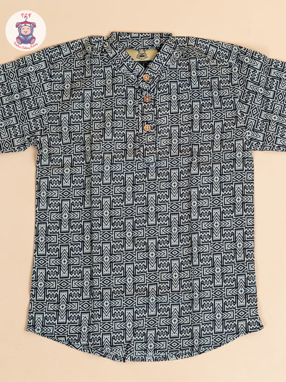 Black -  Boys Floral Printed Short Kurta
