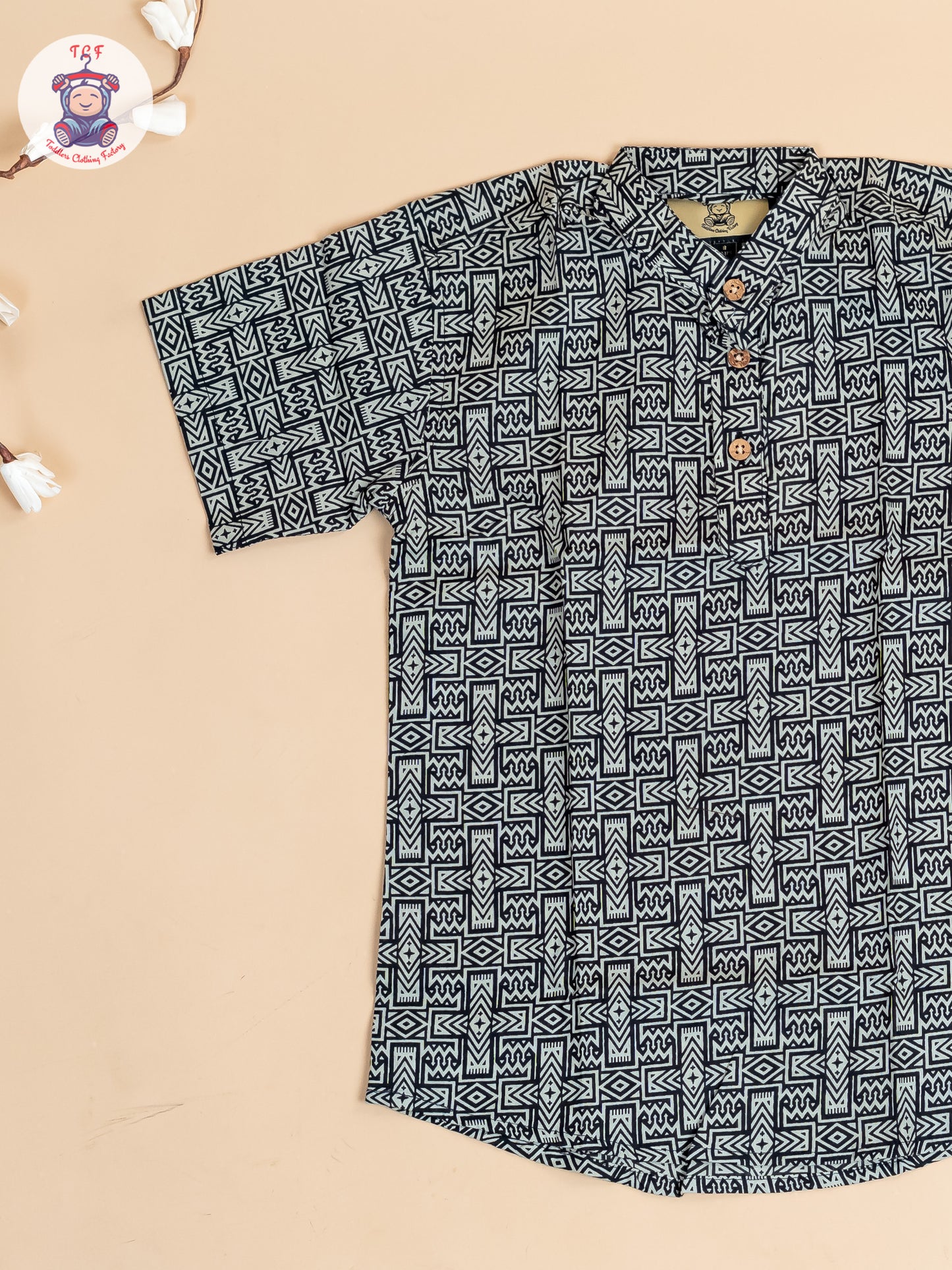 Black -  Boys Floral Printed Short Kurta